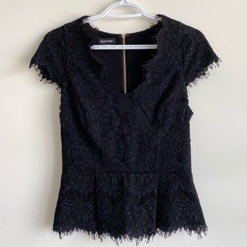 BEBE Black Lace Scoop Neck Blouse